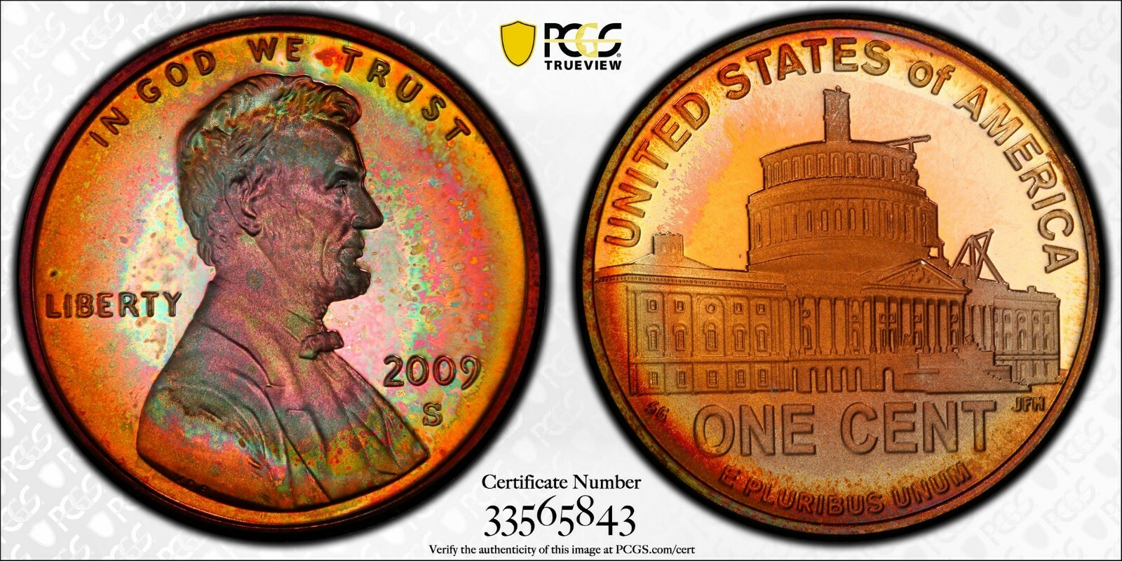 Stunningly Toned 2009-S Lincoln Cent - Professional - PCGS PR67RB