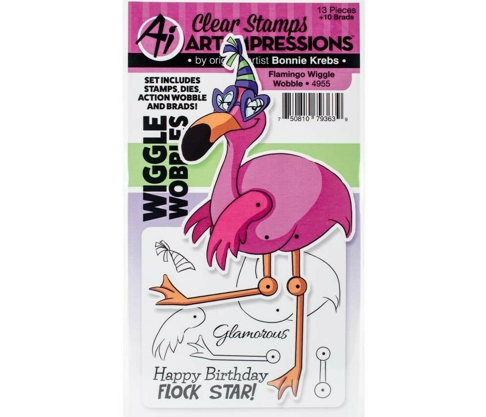 Art Impressions Flamingo Wiggle Wobble Stamp & Die Set 4955 NEW!