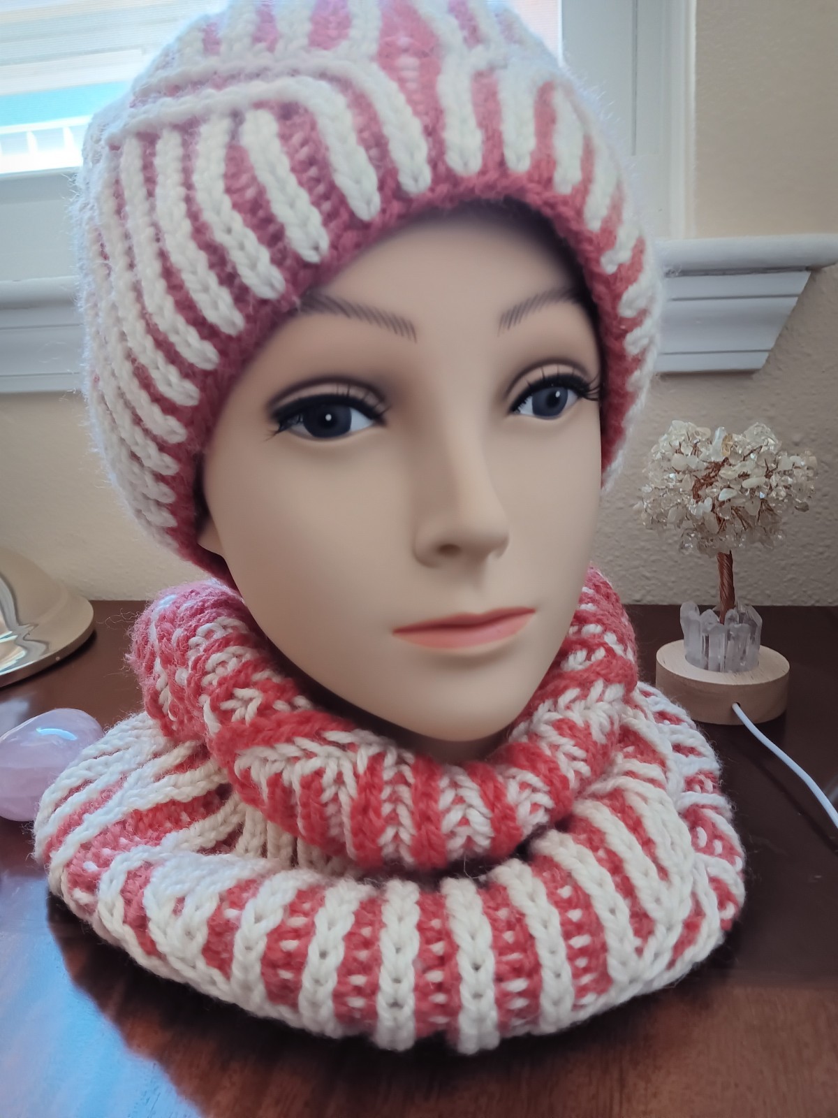 🧶New Handmade Wool Brioche Knit Beanie Hat & Cowl Scarf Set – Size L
