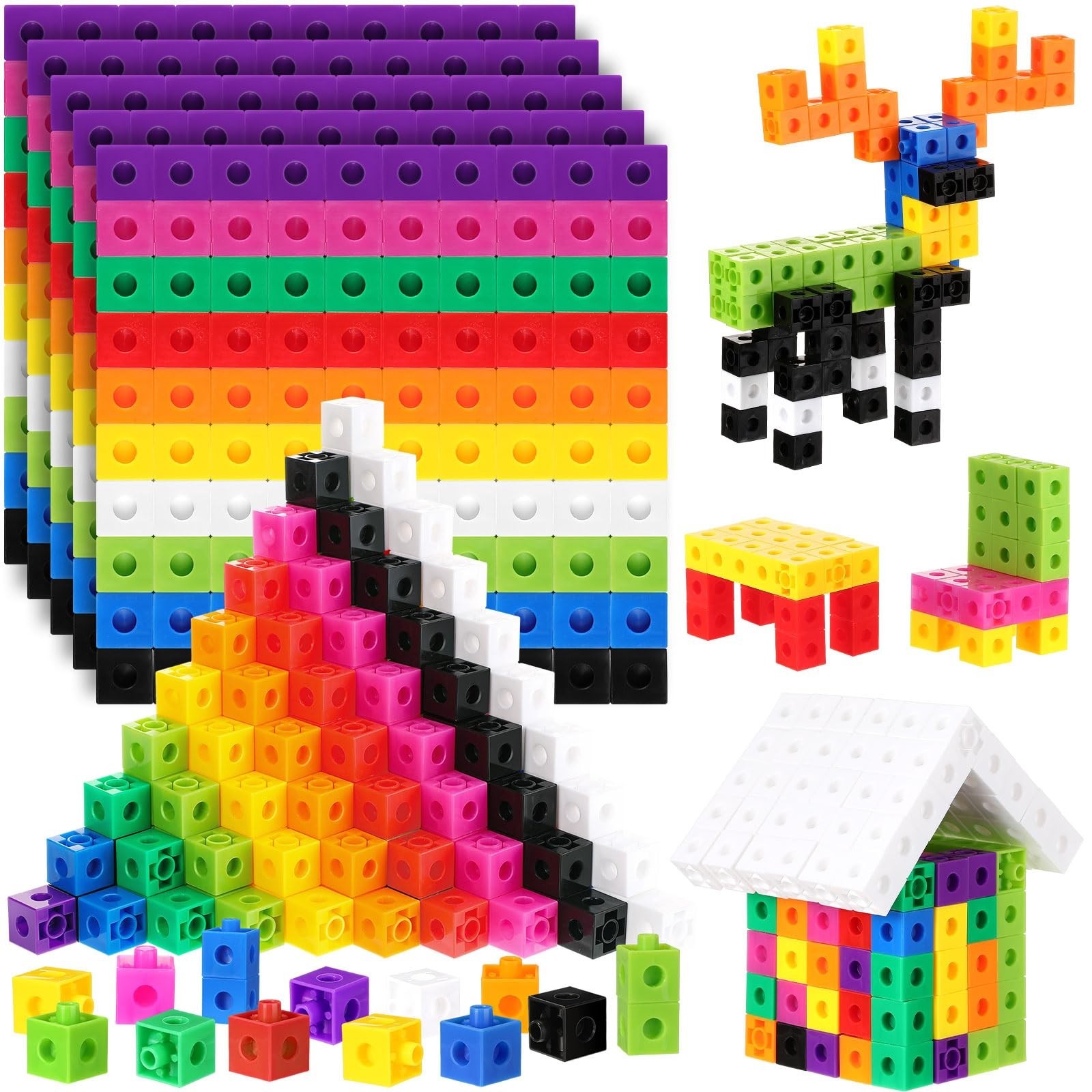 Jenaai 1000 Pieces Linking Counting Cubes, Plastic Counting Blocks, Colorful ...