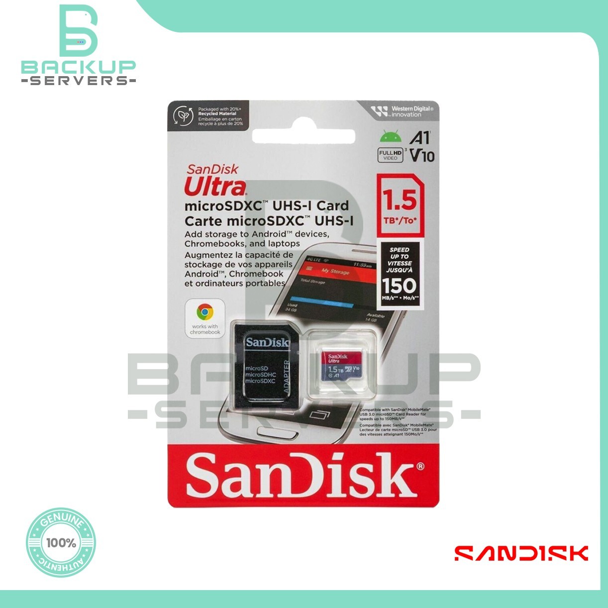 SDSQUAC-1T50-GN6MA SanDisk Ultra 1.5TB microSDXC UHS-I A1 V10 150MBs Memory Card