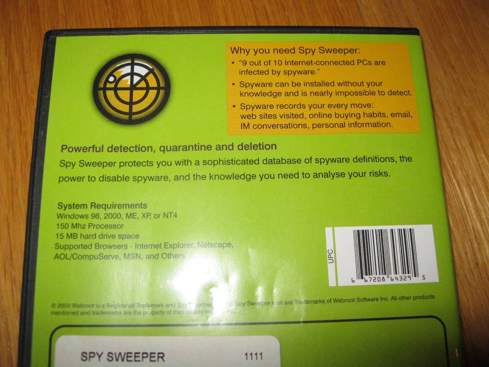 Webroot Spy Sweeper (Windows 98 SE, 2000, Me, XP) Mint Cd w/ Key