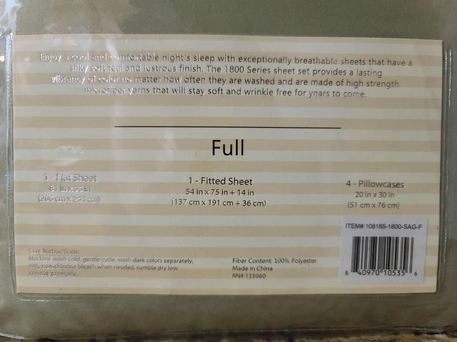 1800 Series Full 6 Piece Sheet Set, Sage