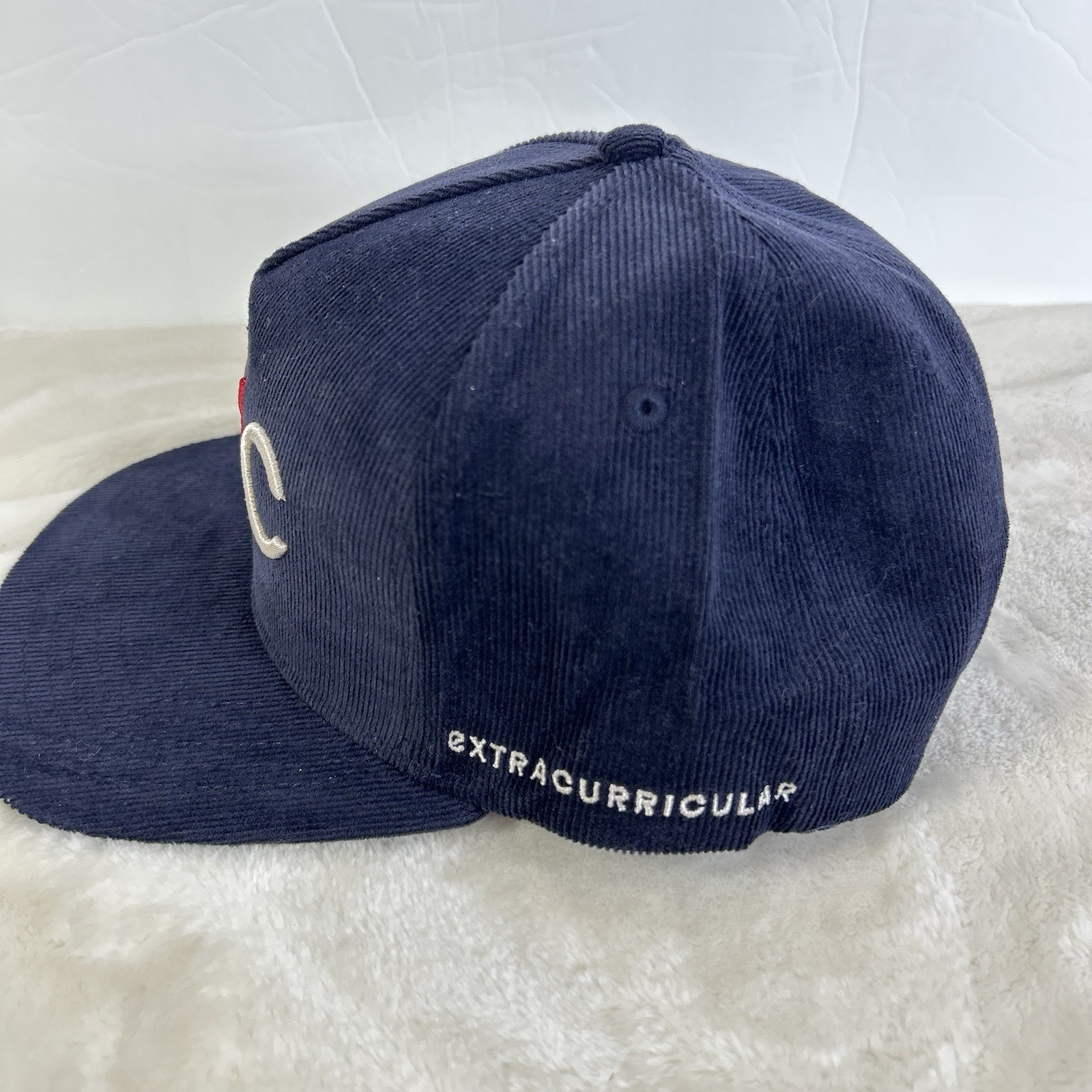 Extracurricular Golf EXC Hat Navy Corduroy Snampback Cap Red White Logo