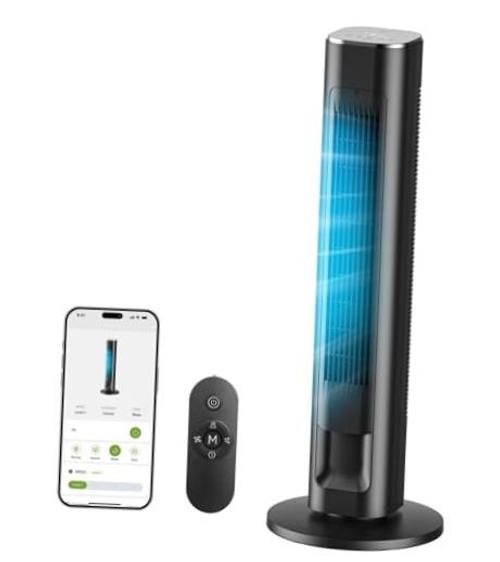 36-Inch Smart Tower Fan with Remote, 25ft/s Standing Fan with 36inch Black