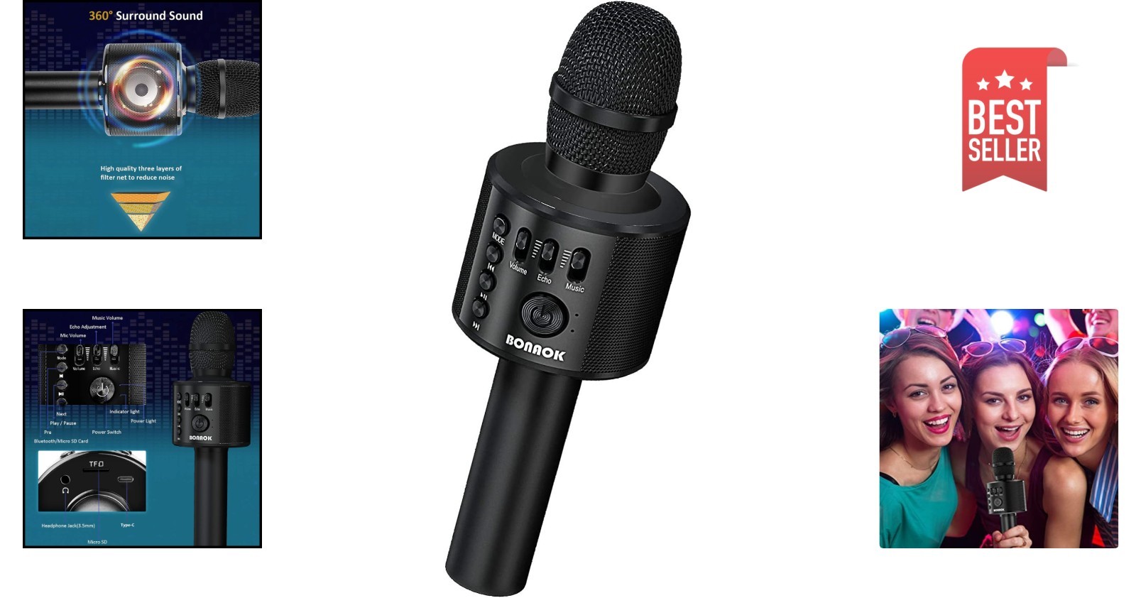 Portable Karaoke Microphone with Bluetooth Connectivity for All Smartphones