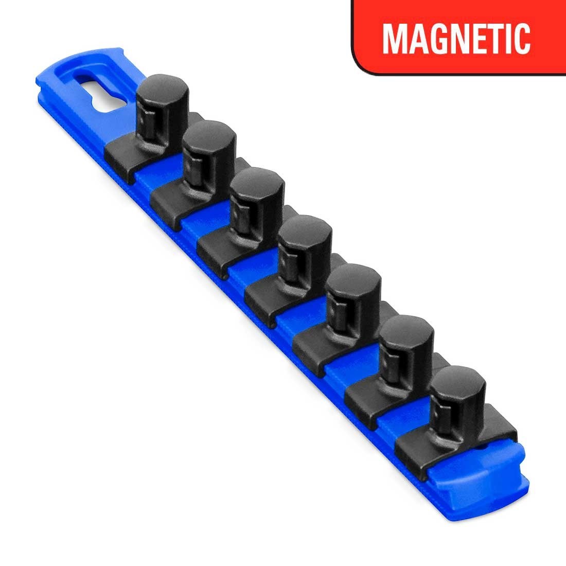 Ernst 8409M Magneti  8” 1/2' Drive Socket Organizer w/ 7 Twist Lock Clips - Blue