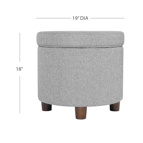 Home Decor | Upholstered Round Storage Ottoman | Ottoman with Light Gray