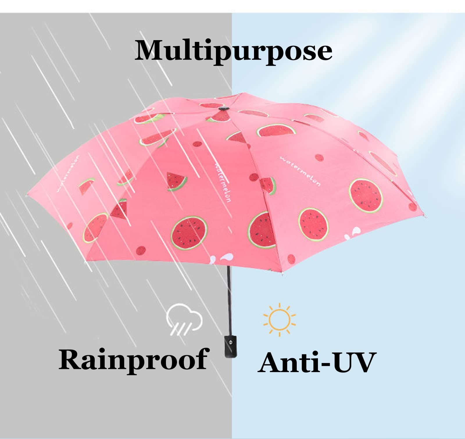 Manual Open Foldable Umbrella With Watermelon Pattern, One Size, Red