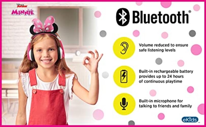Minnie Mouse Kids Bluetooth Headphones, Wireless with Microphone Includes Aux