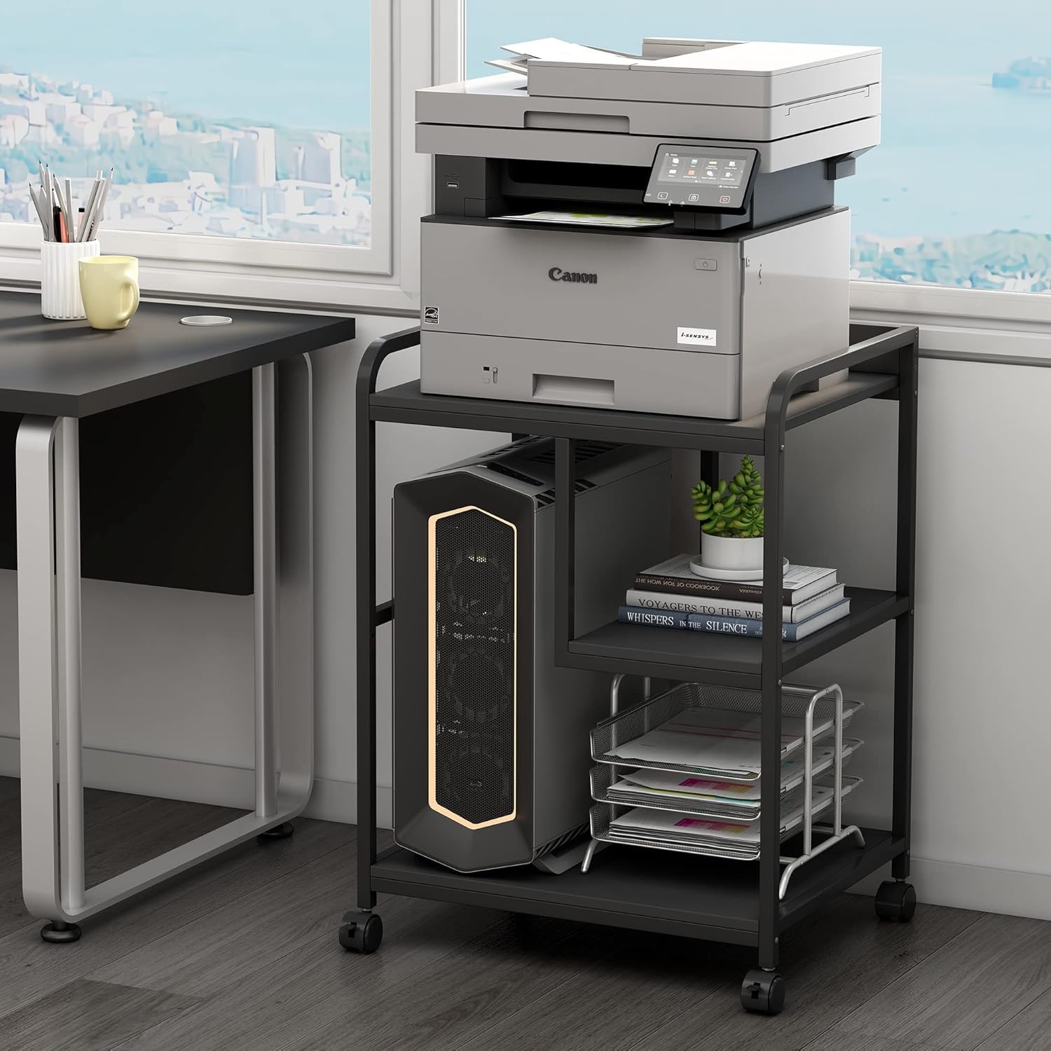 Printer Stand W/ Storage Shelf Home Office Organization 22 x 18 Inch Large