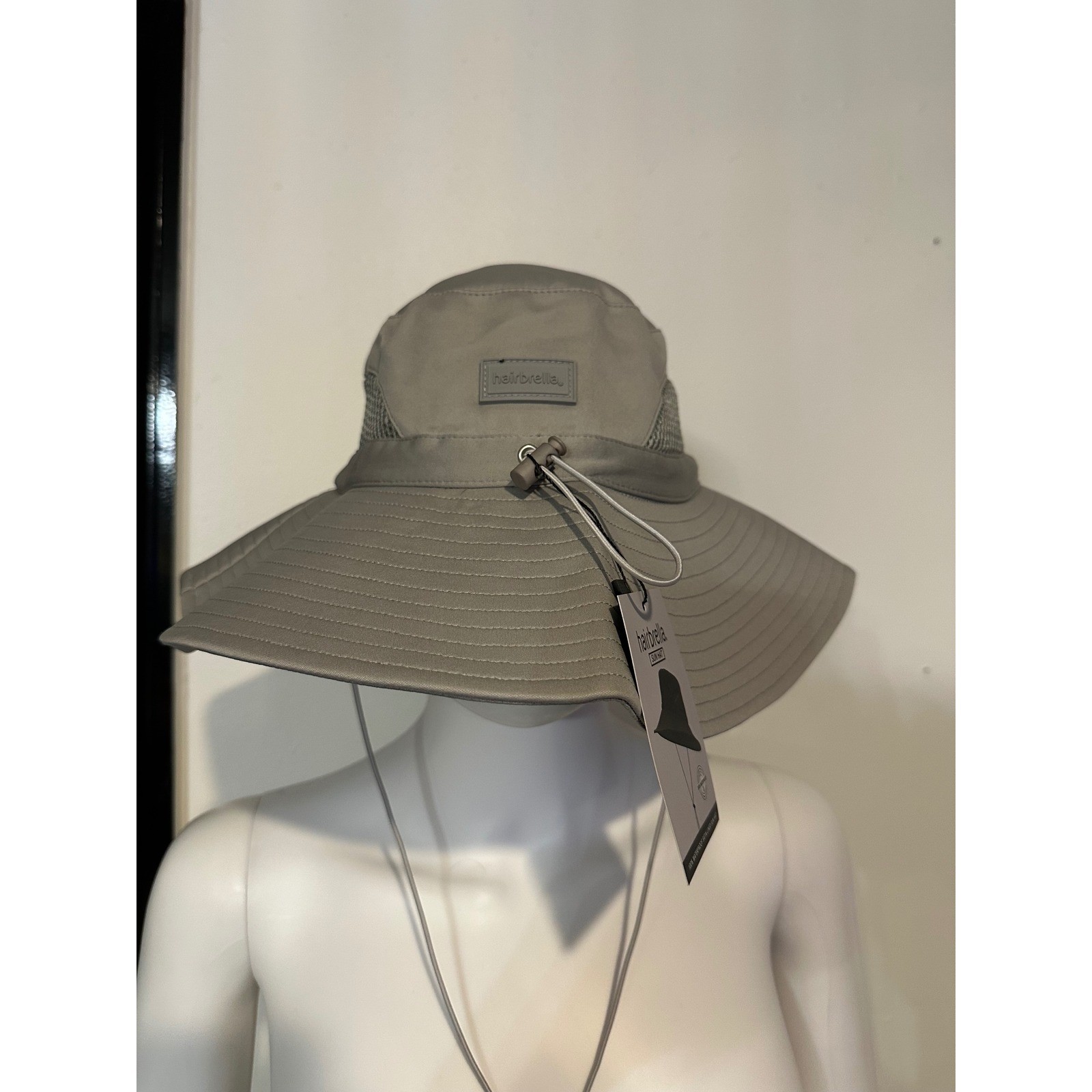 Hairbrella Sun Hat Grey Wide Brim Mesh Breathable Adjustable Chin Strap NWT