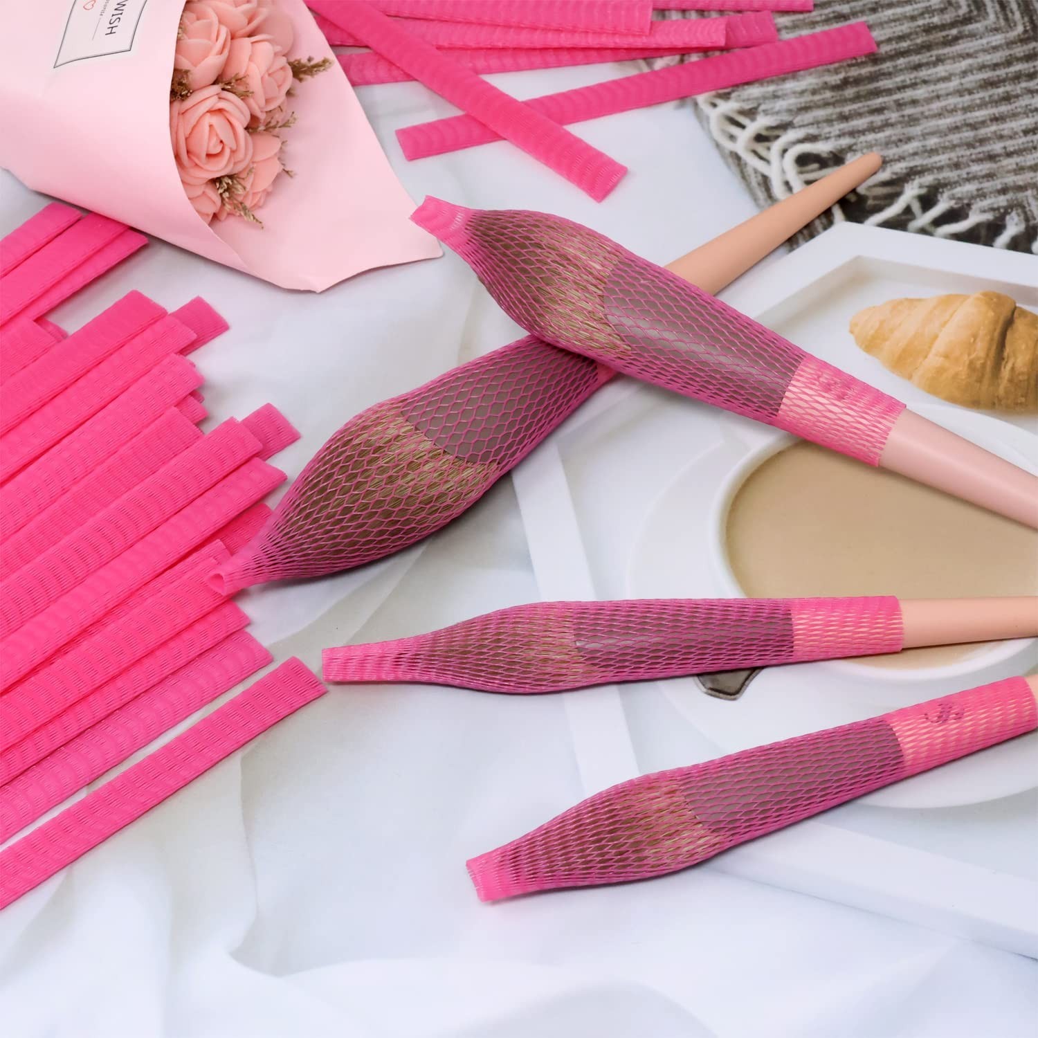 "Honbay 100PCS Makeup Brush Protector Reusable Expandable Mesh Cover for Make...