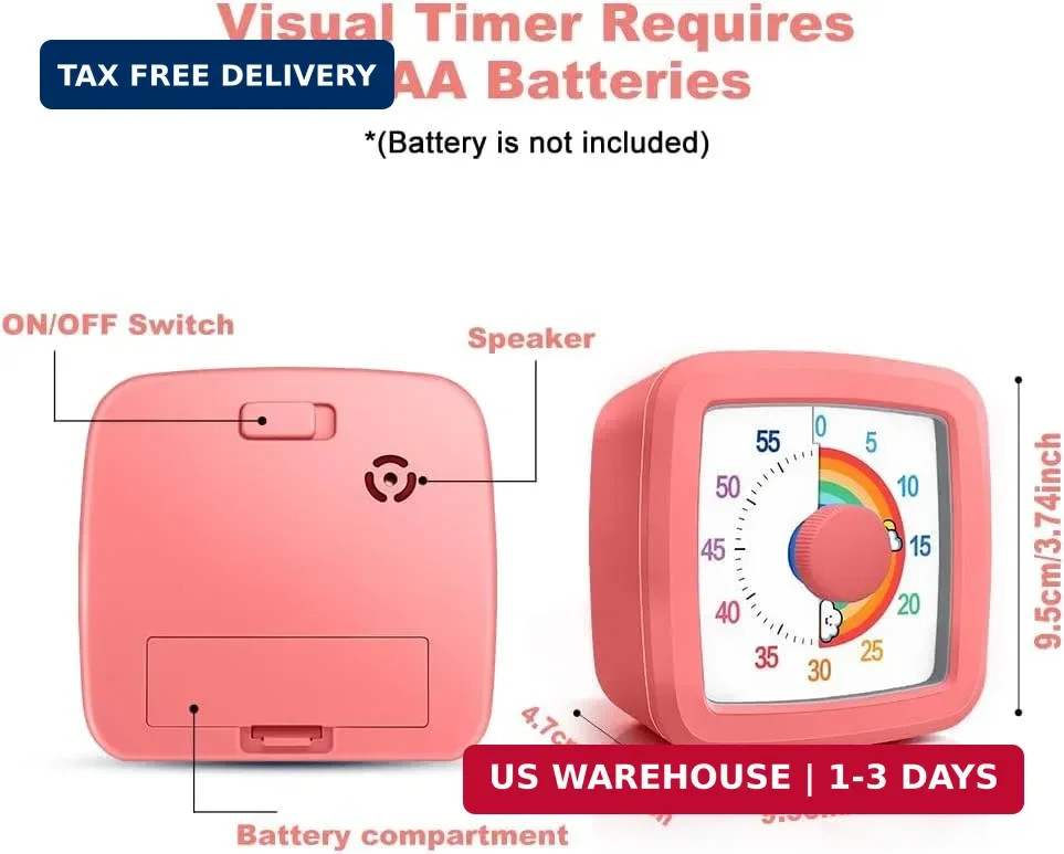 Visual Timer for Children, 60 Minute Countdown for Classroom, Office, Kitchen, D