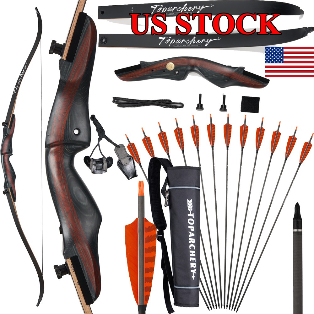 62" Archery Takedown Recurve Bow Longbow 20-50LBS RH Wooden Riser Shoot Hunting
