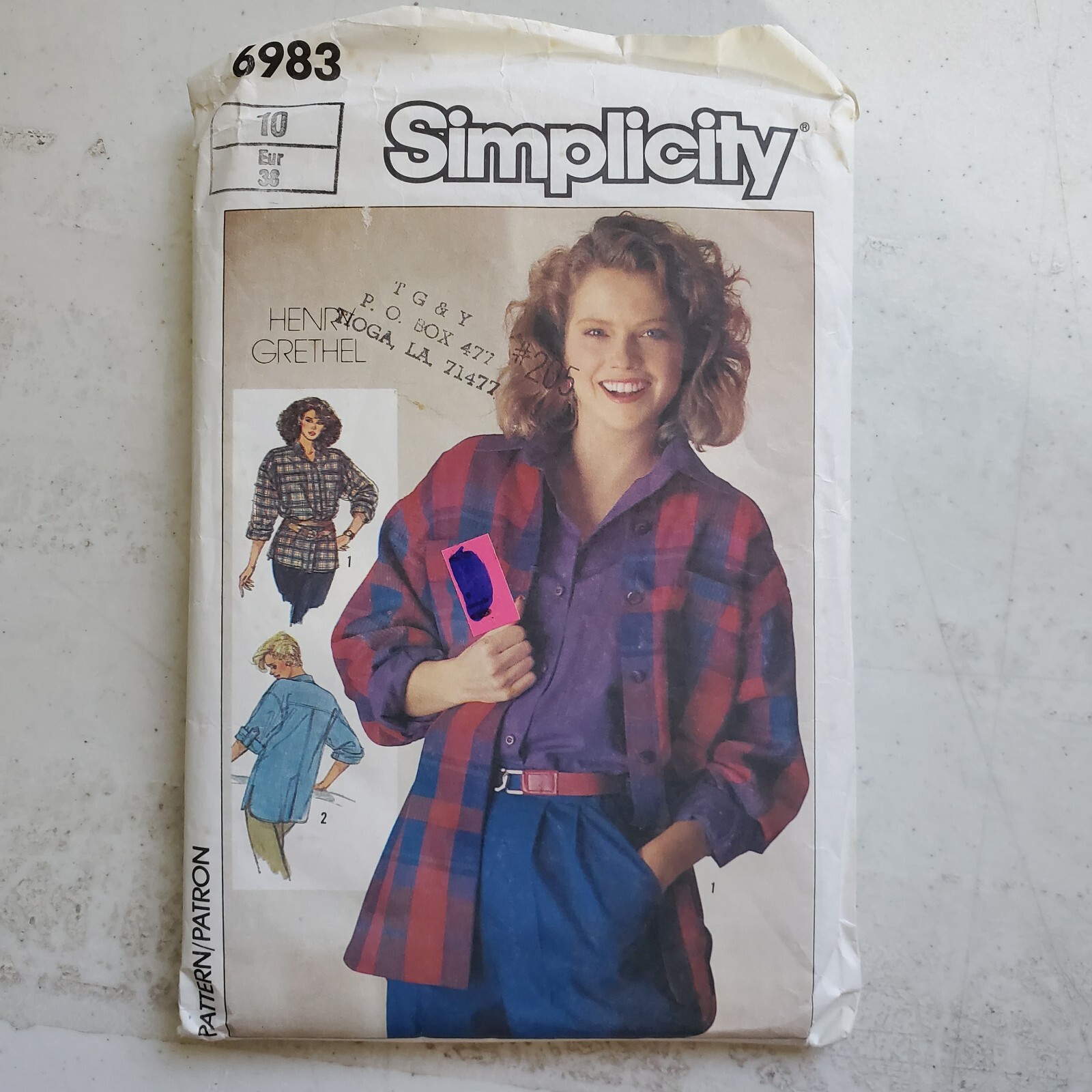 Vtg Simplicity Pattern 6983 Loose-Fitting Shirt Top Button-Up Misses 10 CUT '85
