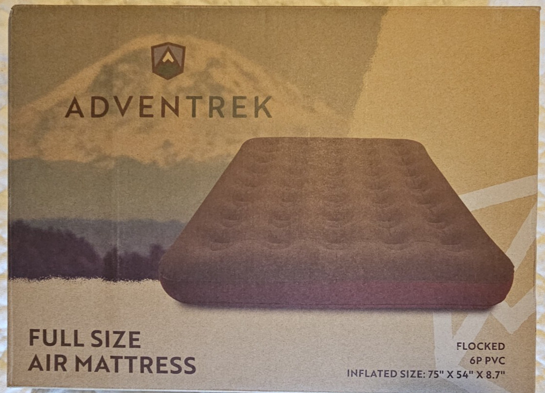Adventrek Full Size Air Mattress. Flocked 6P PVC Inflated Size 75” X 54” X 8.7”