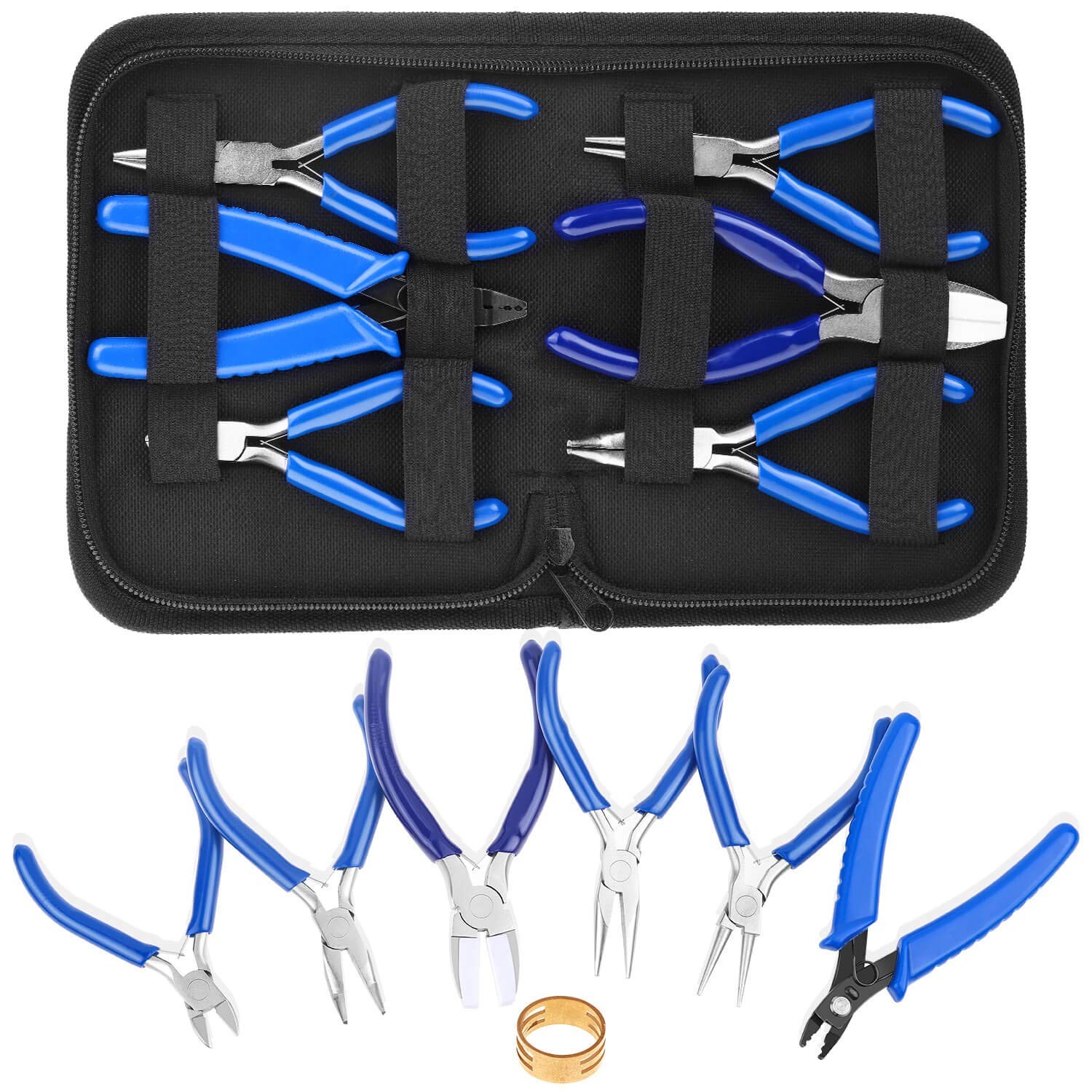 6pcs Jewelry Making Pliers - Nylon Jaw, Round Nose, Wire Cutter, Bent Nose & ...