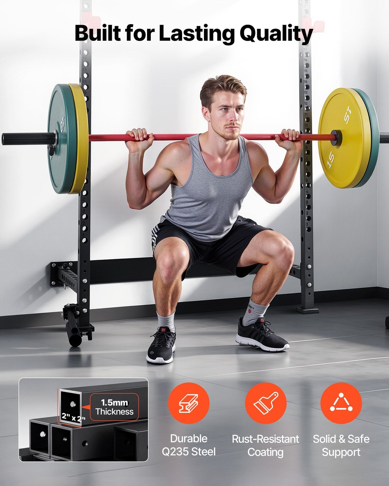 Wall-Mounted Folding Power Rack: 1000LB Capacity, Adjustable J-Hooks & Bar