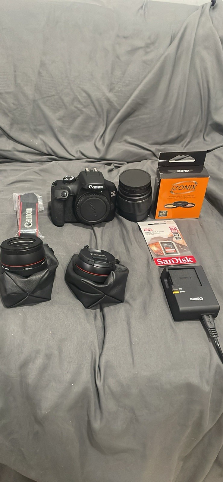 Canon EOS 2000D DSLR Camera w/ EF-S 18-55mm Lens, SD Card, Filter Set