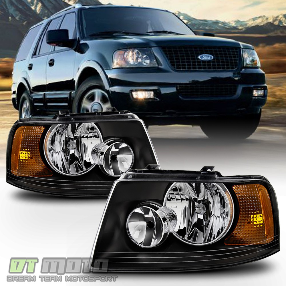 2003 2004 2005 2006 Ford Expedition Black Headlights Headlamps Pair Left+Right