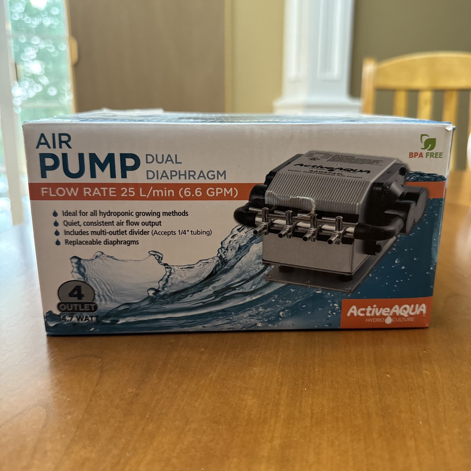 Active Aqua 25L/MIN 3.77 PSI Dual Diaphragm Air Pump Rare W5A