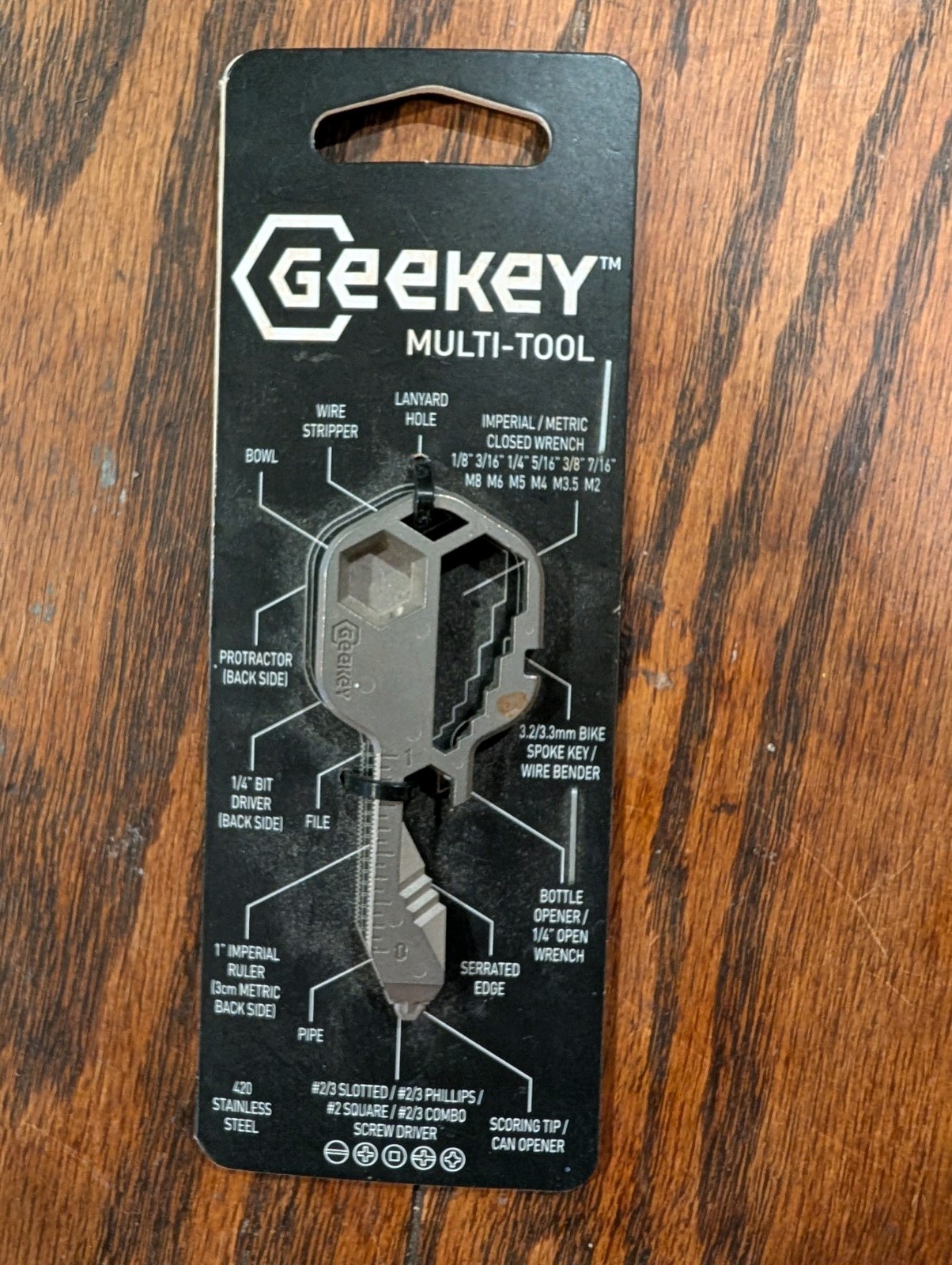 Geekey Stainless Steel Multi-Tool Key 16 Tools TSA Compliant Silver