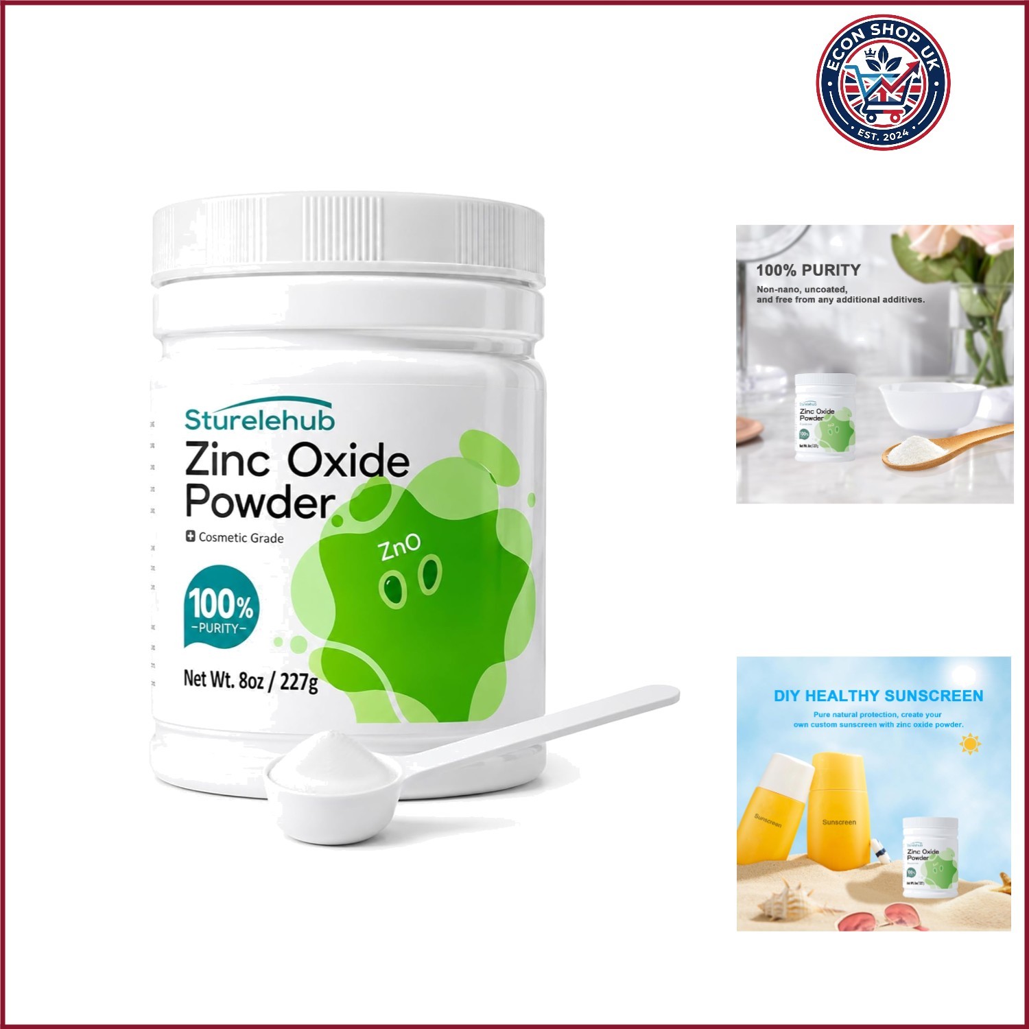 Zinc Oxide Powder, 8OZ 100% Purity, Non-Nano and Uncoated, Cosmetic Grade, Zi...