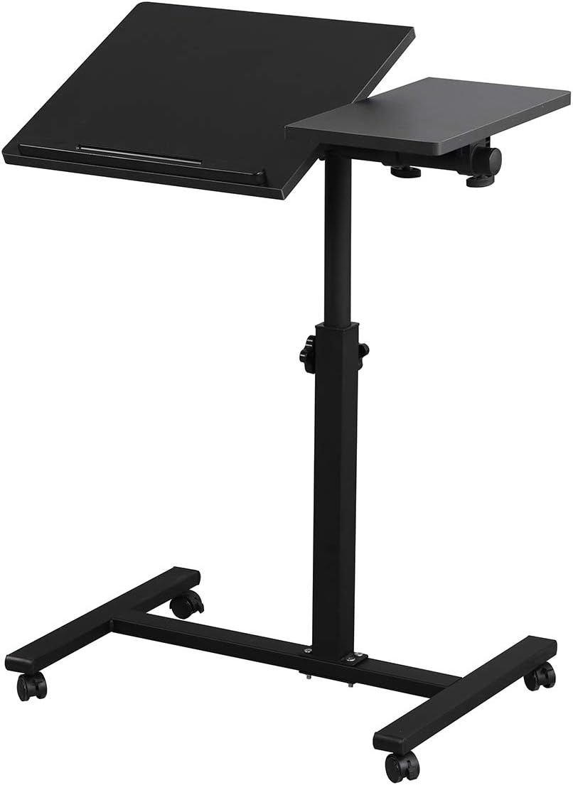 Overbed Bedside Desk Mobile Rolling Laptop Stand Tilting Overbed Table W/ Wheels