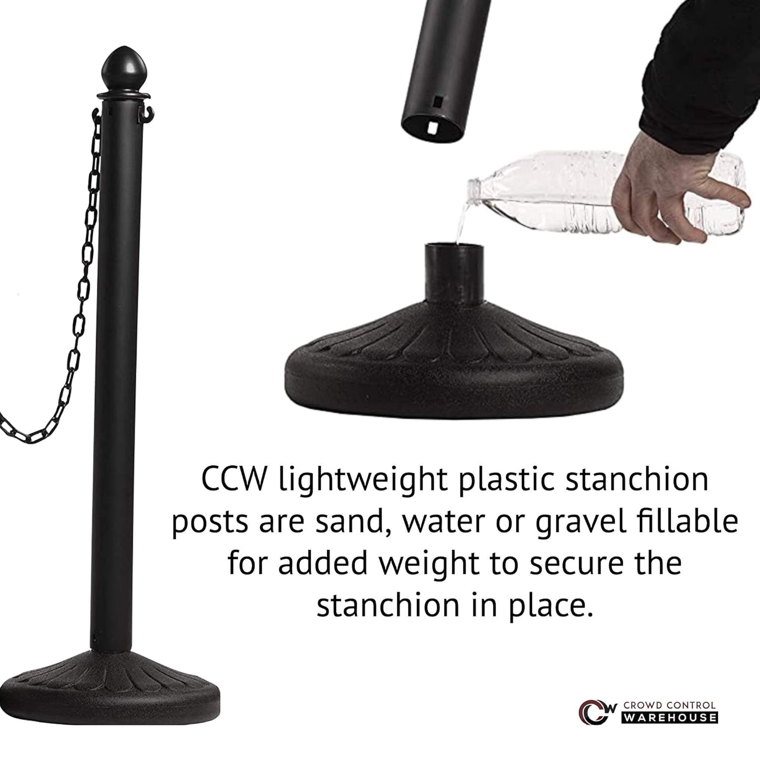 Plastic Stanchion Set 6 Black 2.5" Diameter w/ 50ft Chain Crowd Control
