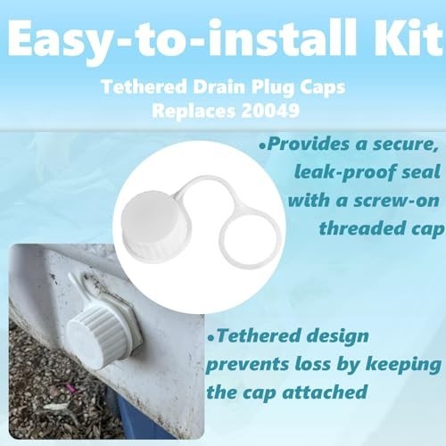 Replacement Threaded Drain Plug Cap with Tether for Igloo Coolers 2 Pack White
