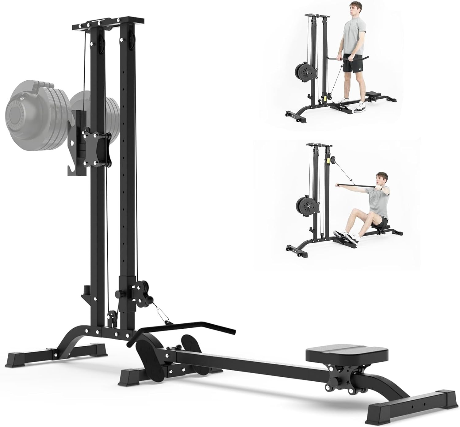 Lat Pulldown Machine Foldable with Seated Row 2 in 1 Cable Crossover Home Gym Eq