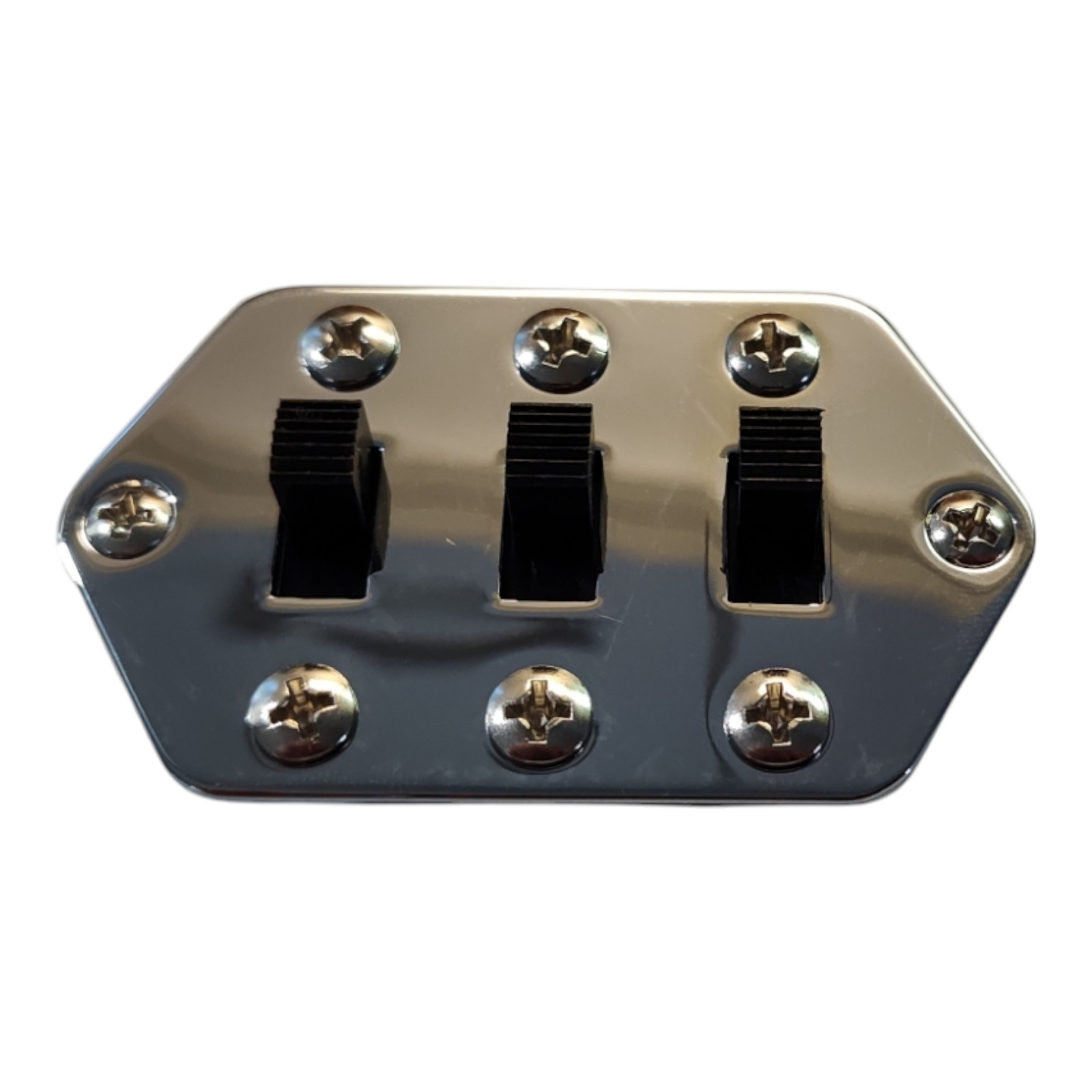 Jag Style Lower Control Plate - Chrome with 3 Black ON-ON Switches