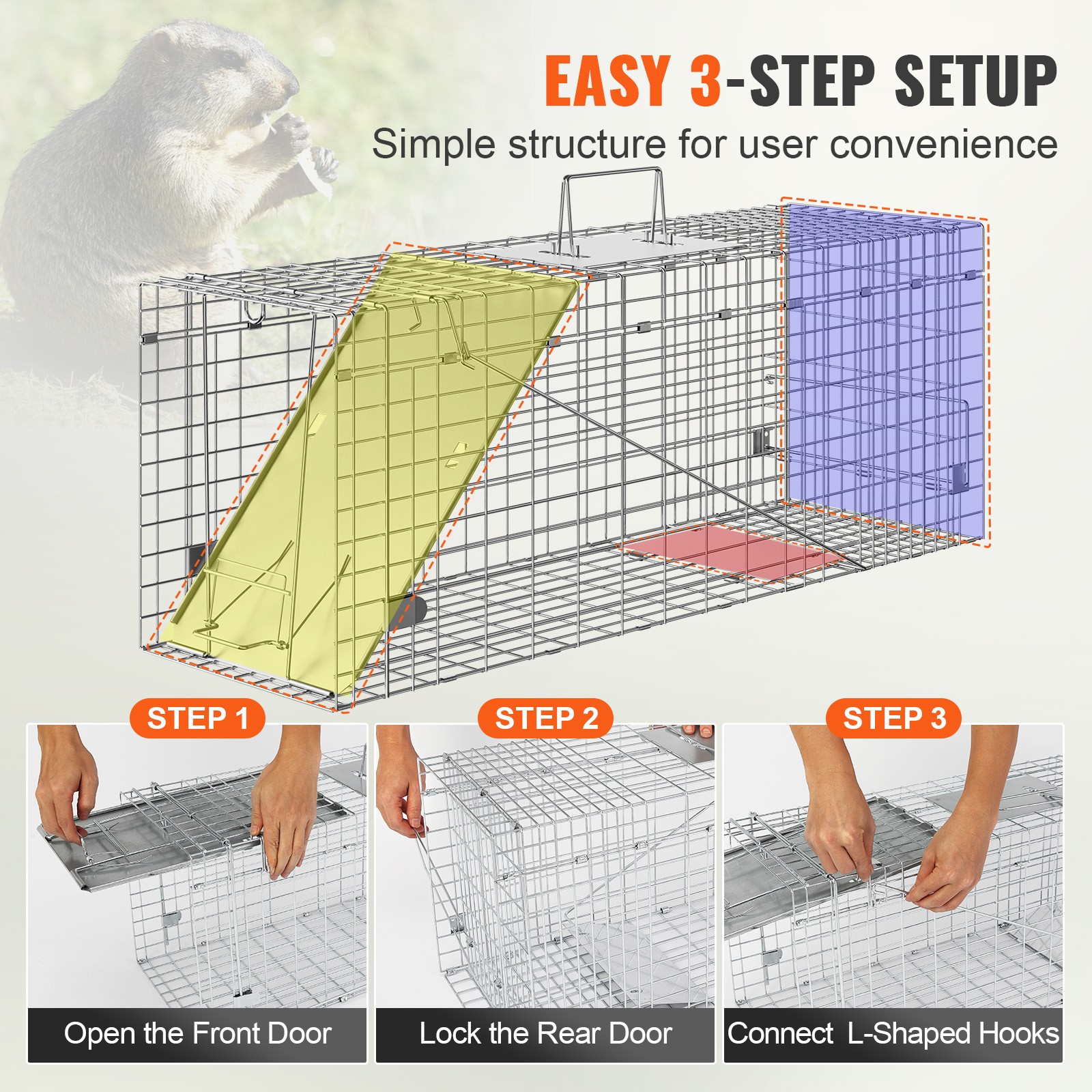 VEVOR Live Animal Cage Trap 31" x 10" x 12" Humane Cat Trap Cats Squirrels Mouse