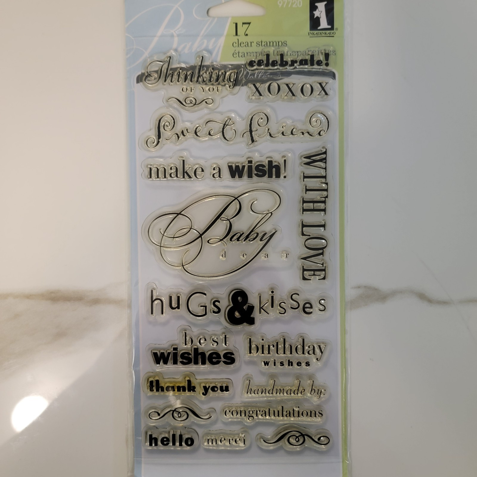 Inkadinkado CHELSEA SENTIMENTS #97720 Clear Cling Stamps Set of 17 NEW