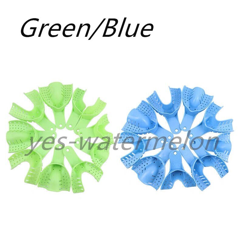 10 Pc/Set Dental Lab Autoclavable Disposable Plastic Impression Trays Green/Blue