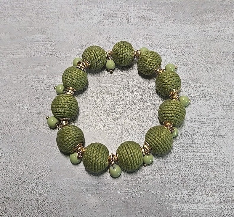 Green Cord Wrapped Beaded Bracelet