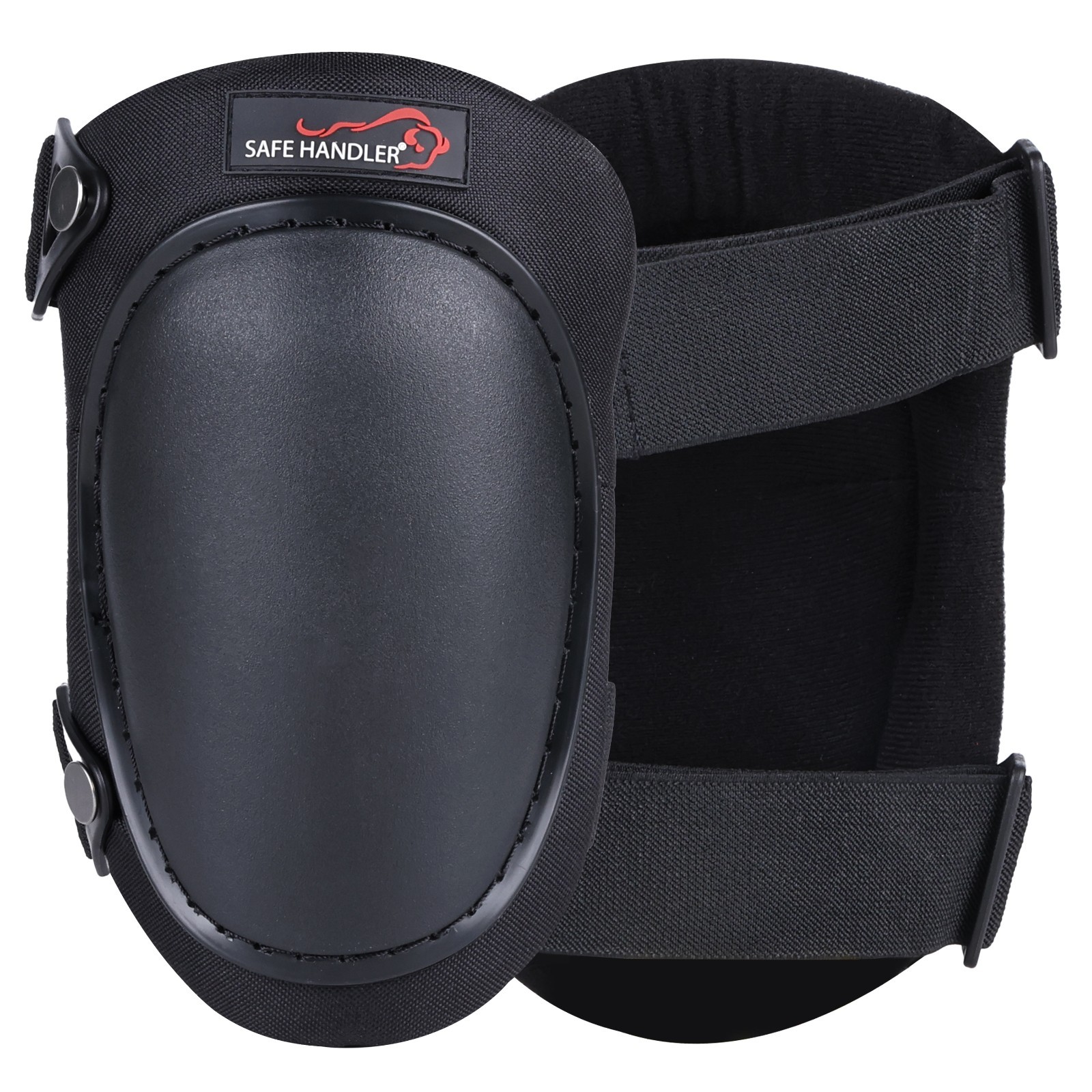 Professional Knee Pads with High Density PP Cap, Hook Closer, Black (1 Pair)