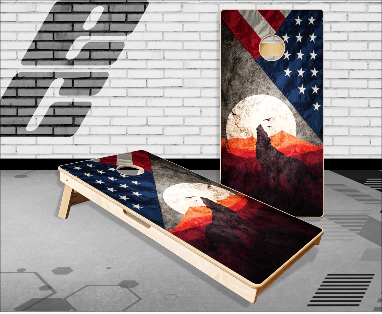 Wolf American Flag Cornhole Boards Bean Bag Toss Game