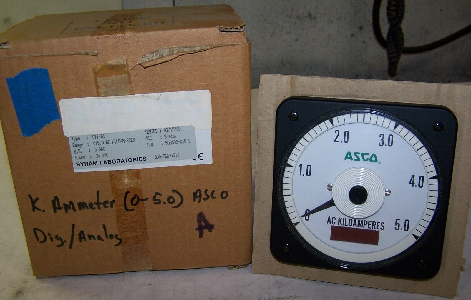 NEW ASCO CROMPTON 077-DI 0 - 5.0 AC KILOAMPERES PANEL METER  503592-018-D