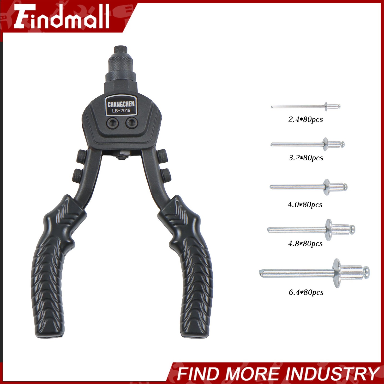 Findmall 9.5'' Rivet Gun Kit, Pop Rivet Gun Tool with 400 Rivets & 5 Nosepieces