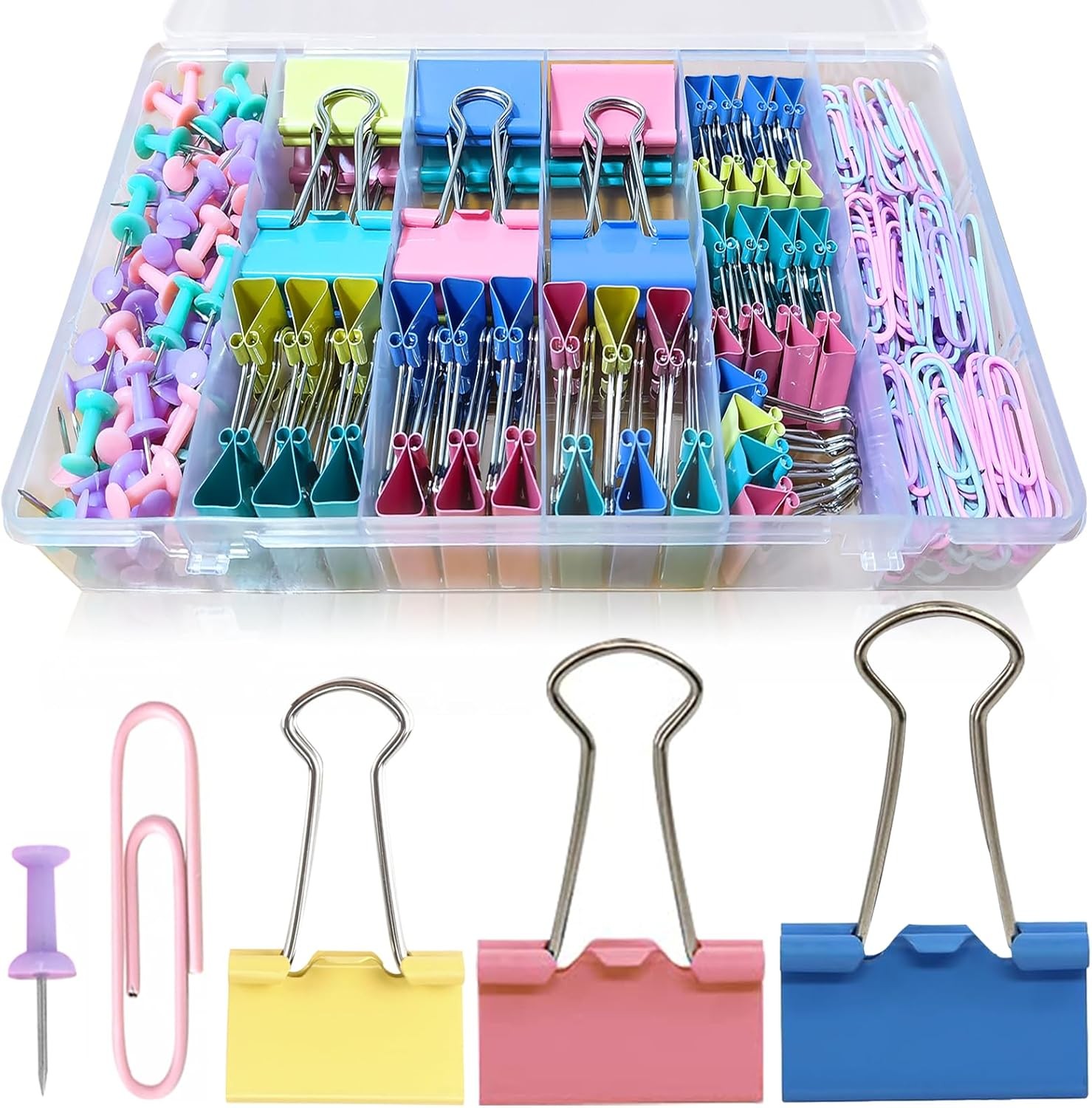 Paper Clips and Small, Medium, Large, Pink, Blue, Green, Yellow, Purple