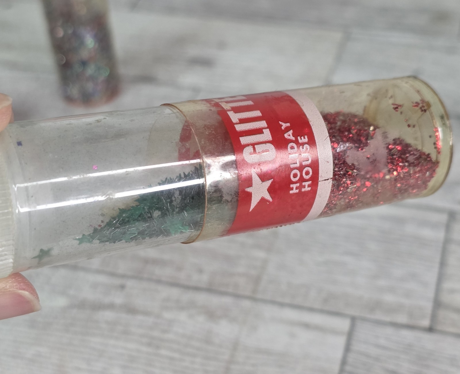 Four Container Vintage Craft Glitter Tube Holiday House Craft House Used