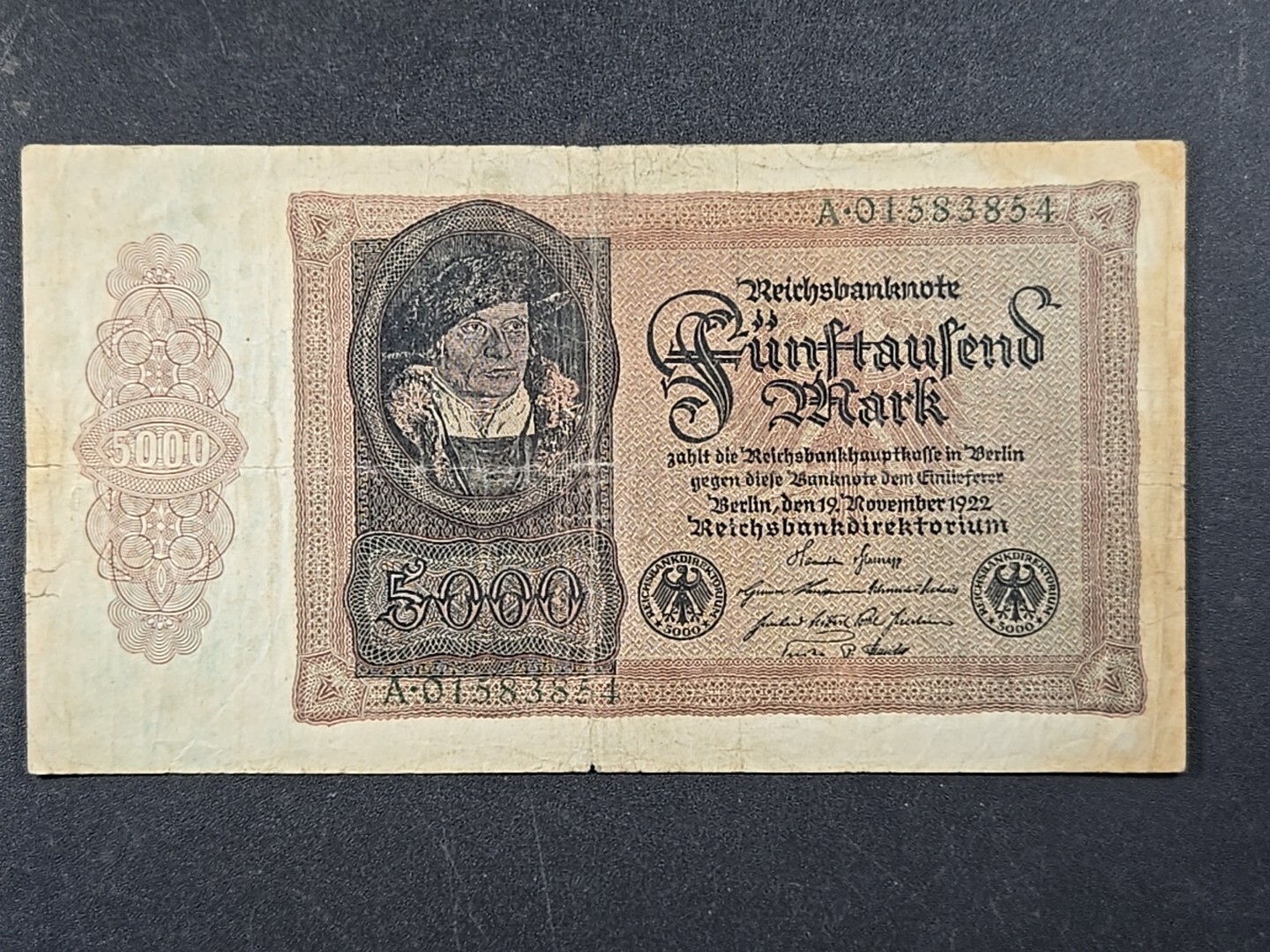 1922 GERMANY 5,000 Marks  -  Pick# 78 - G/VG (edge splits)
