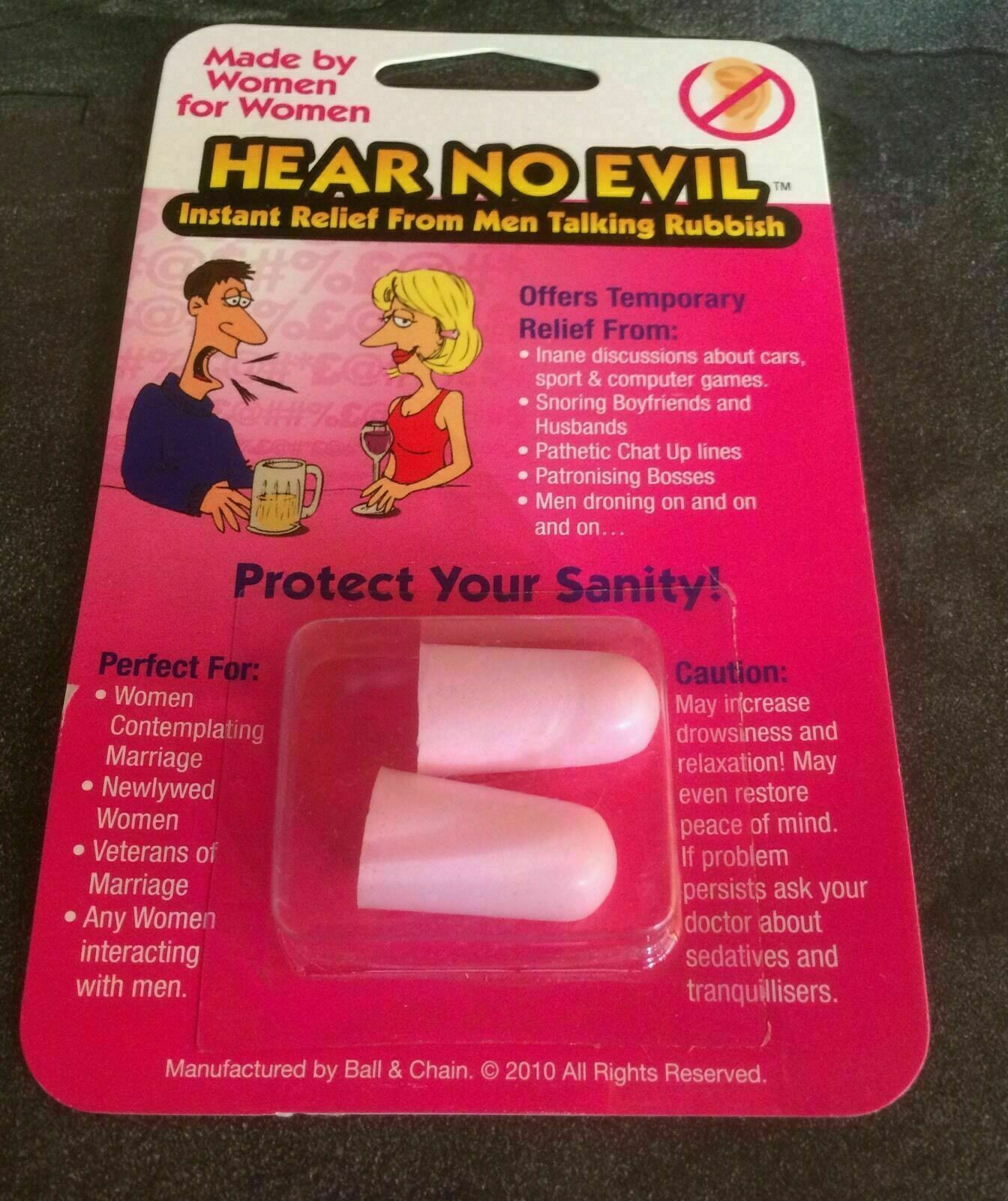 ANTI NAGGING WOMENS HEAR NO EVIL EAR PLUGS JOKE FUNNY LADIES PRANK BIRTHDAY GIFT