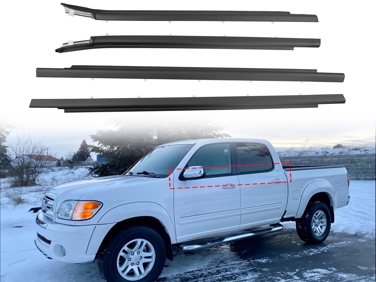Window Molding Weatherstrip Seal Belt Set for 2000-2006 Tundra Pickup Doors
