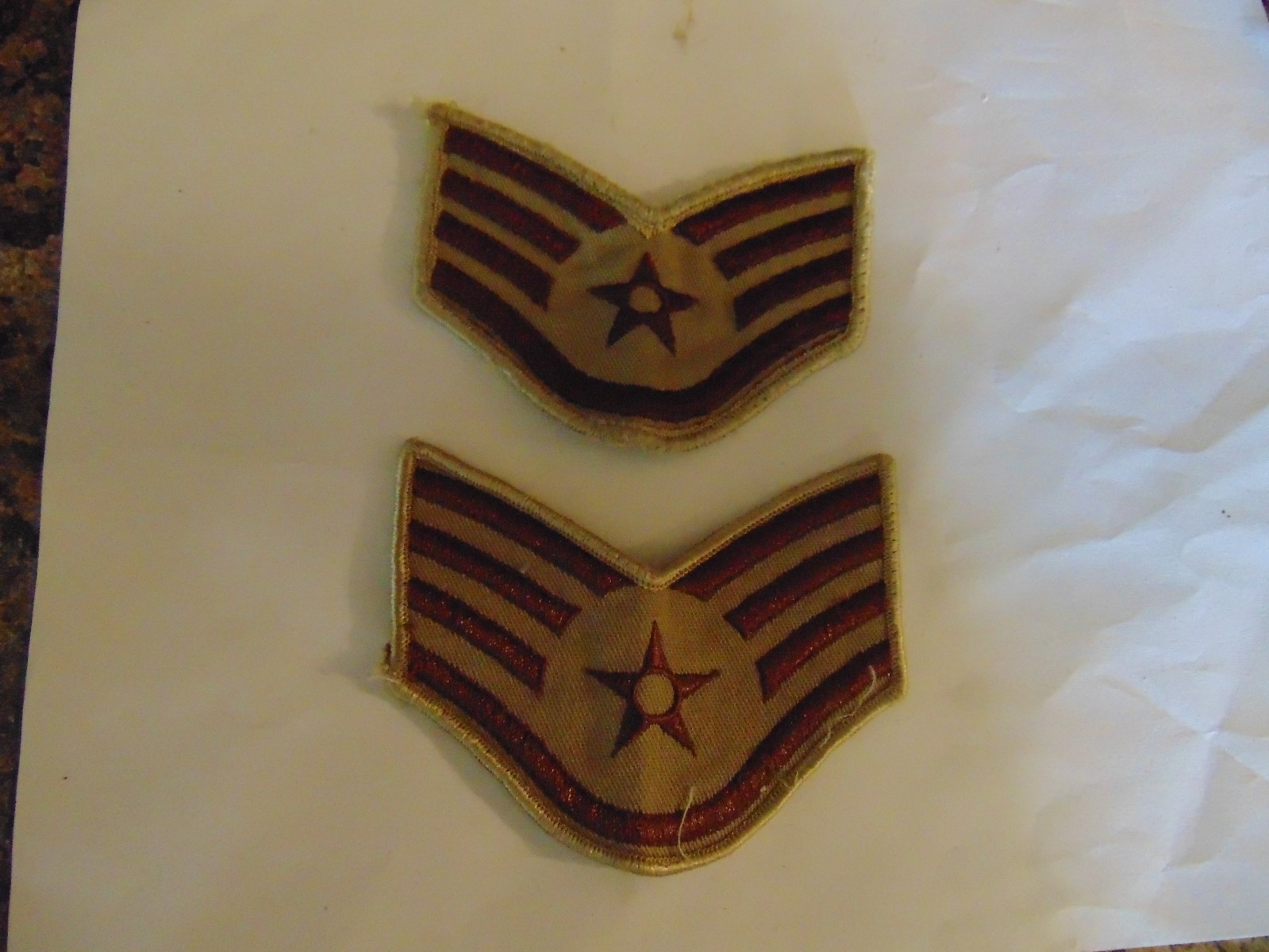 MILITARY PATCH US AIR FORCE RANK SET OF 2 DESERT STAFF SERGEANT APPROX 4 INCHES