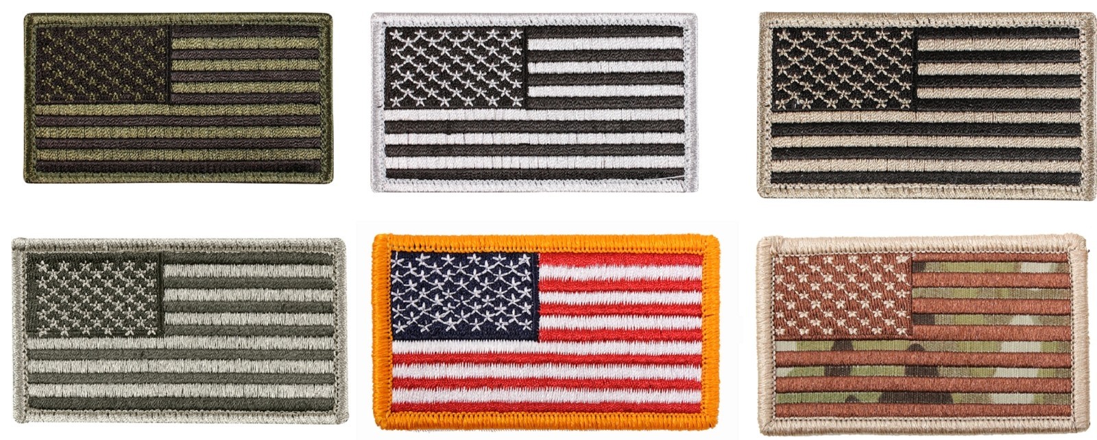 USA American Flag Six Patch Bundle Pack - 6 Hook Back Tactical Morale Patches