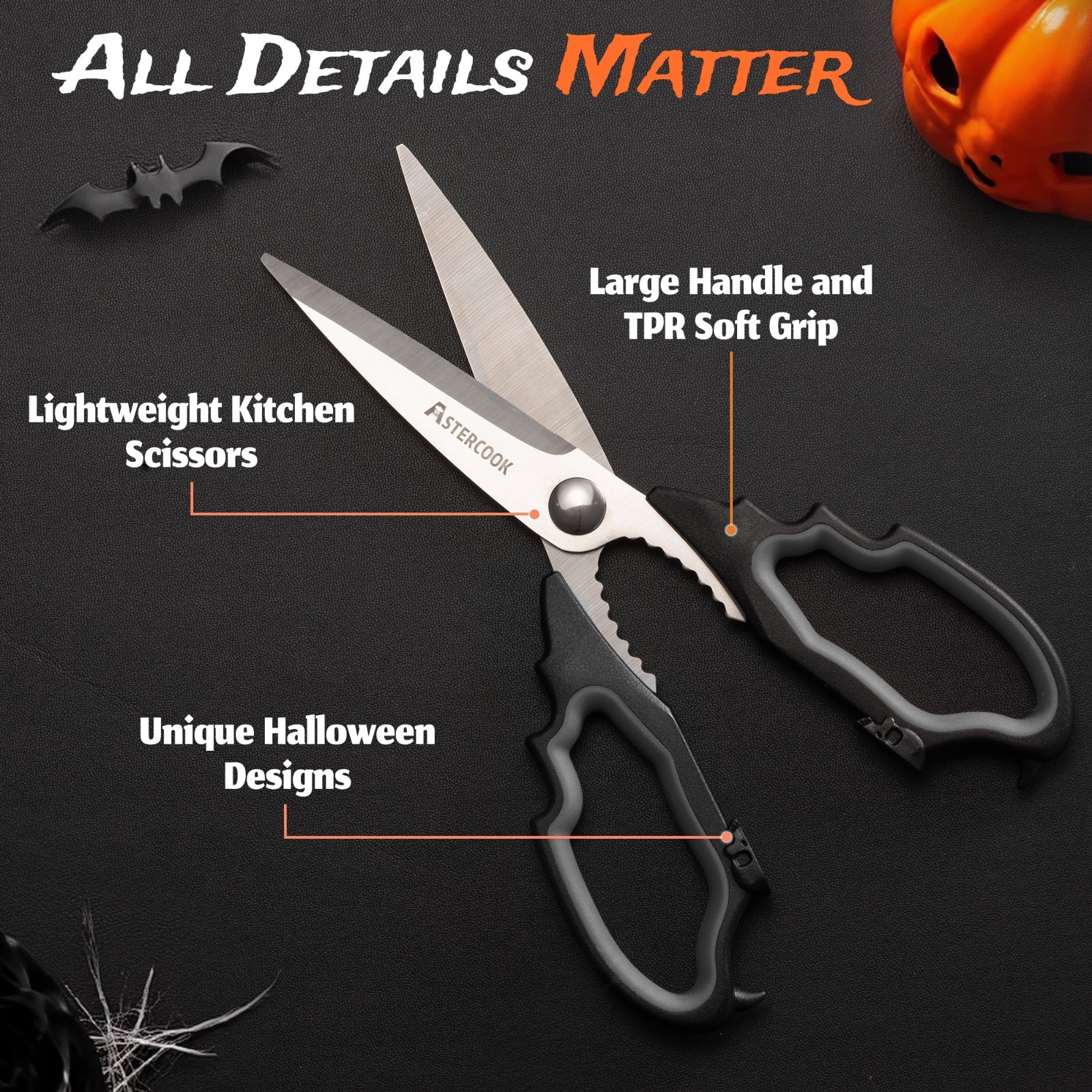 Astercook Halloween Kitchen Scissors Gothic Skull Black