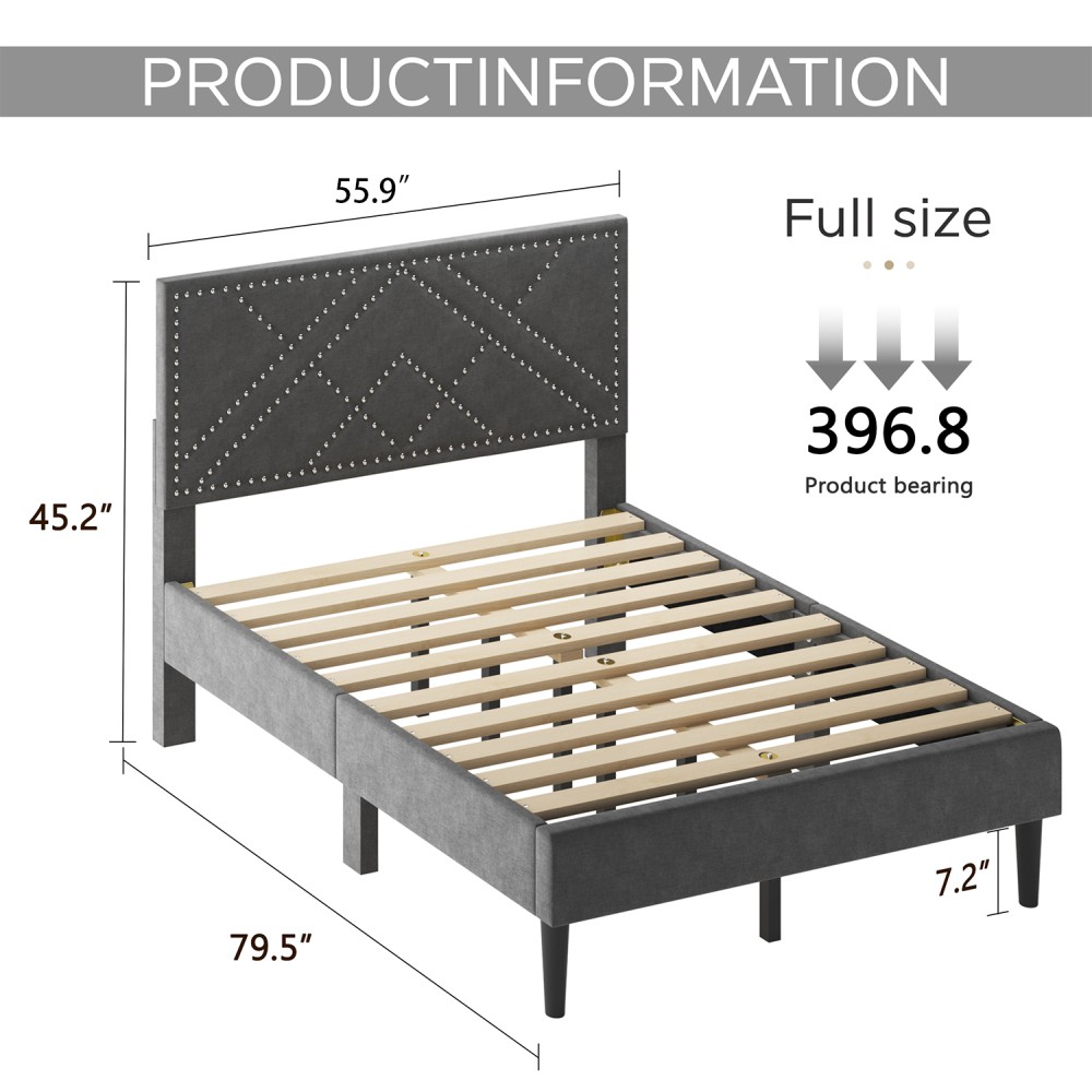 Queen Bed Frame with Storage Headboard and Drawers, Strong Metal Slats